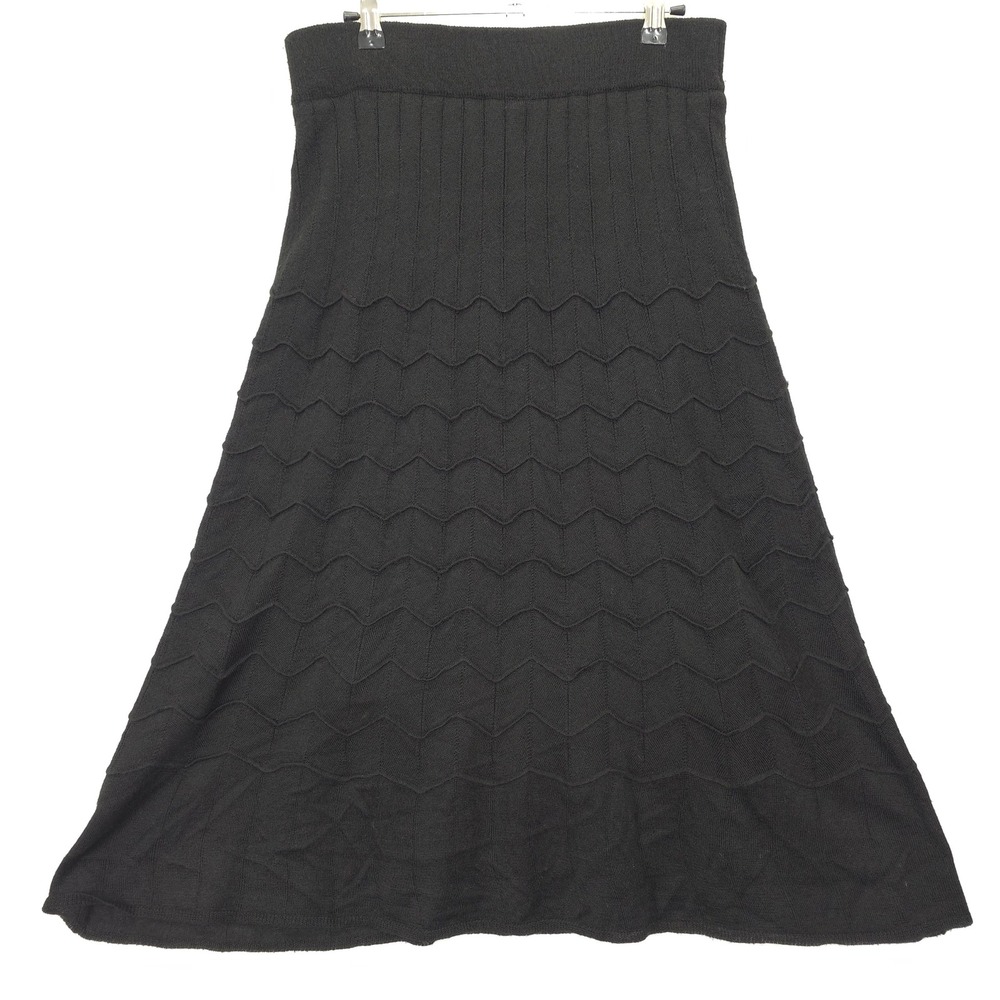 Lapis Black Knit Skirt Women L Long A-Line Wool Blend Chevron Lined Modest - Picture 1 of 11